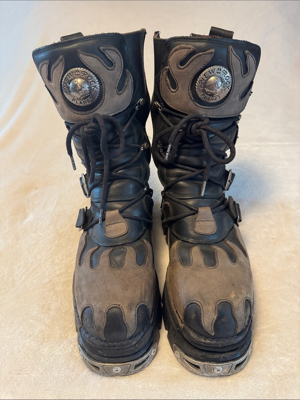 New Rock Men’s Black & Brown Lace-Up Platform Boots